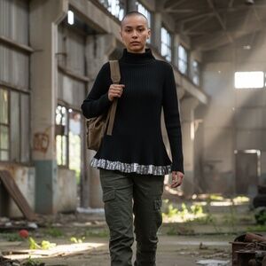 Ribbed turtleneck sweater from Express, with sequined hem